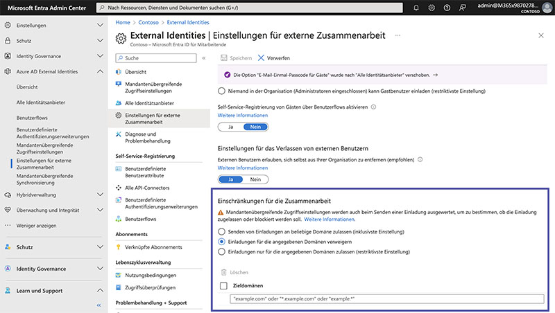 Einschränkungen für die Zusammenarbeit