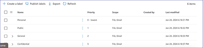 Microsoft Compliance Center / Purview: Create a new sensitivity label