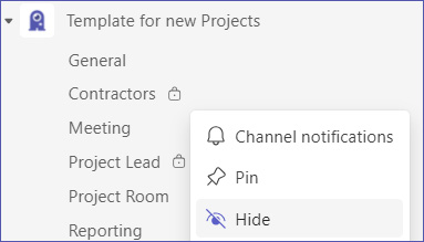 Hide channel in Microsoft Teams