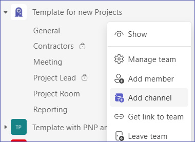Add channel in Microsoft Teams
