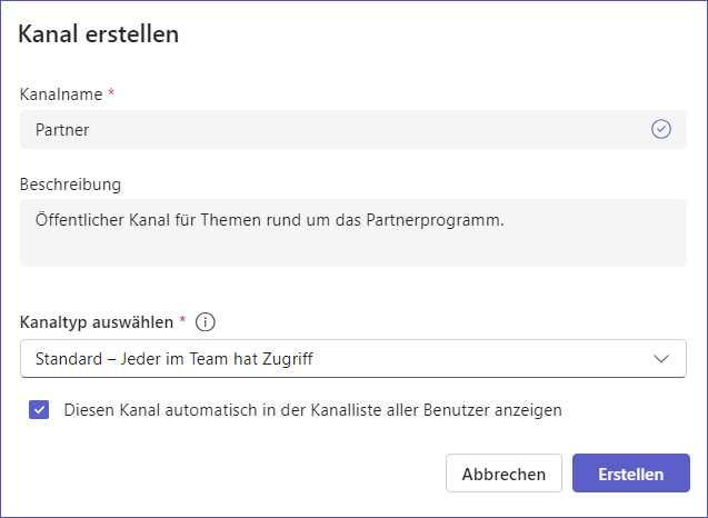 Neuen Teams-Kanal erstellen