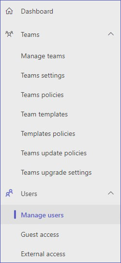 Teams Admin Center: Manage users