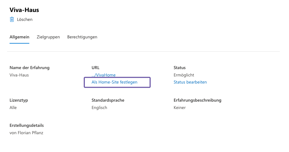 Eigenständige Erfahrung als Startseite festlegen