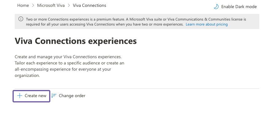 Create a new Viva Connections experience