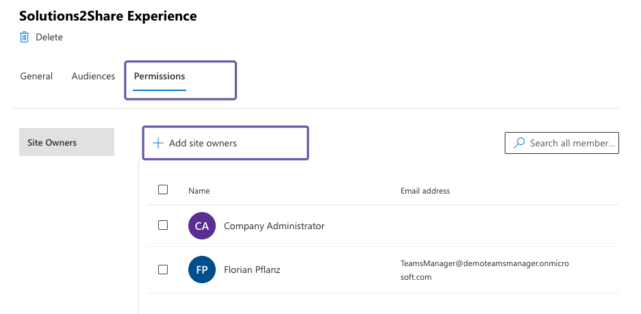 Add site owners in Viva Connections experience