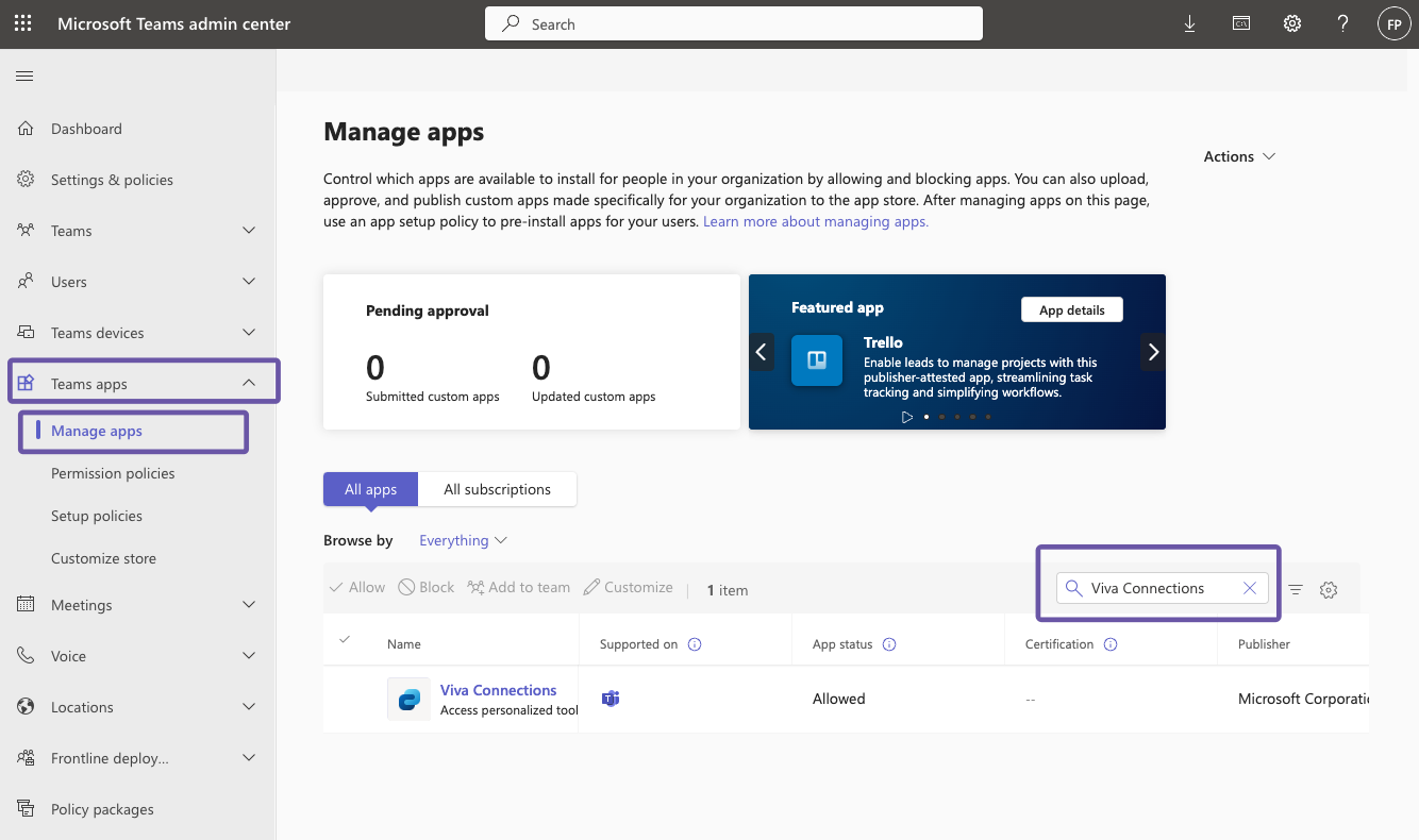 Manage Viva Connections app in Teams