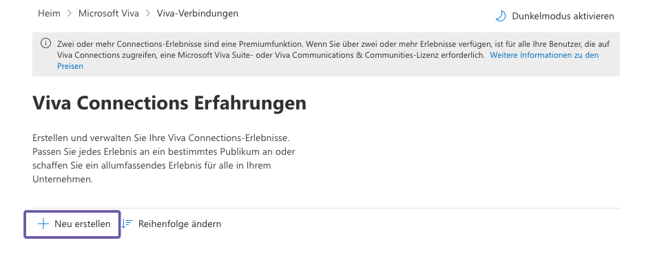 Neue Viva Connections Erfahrung erstellen