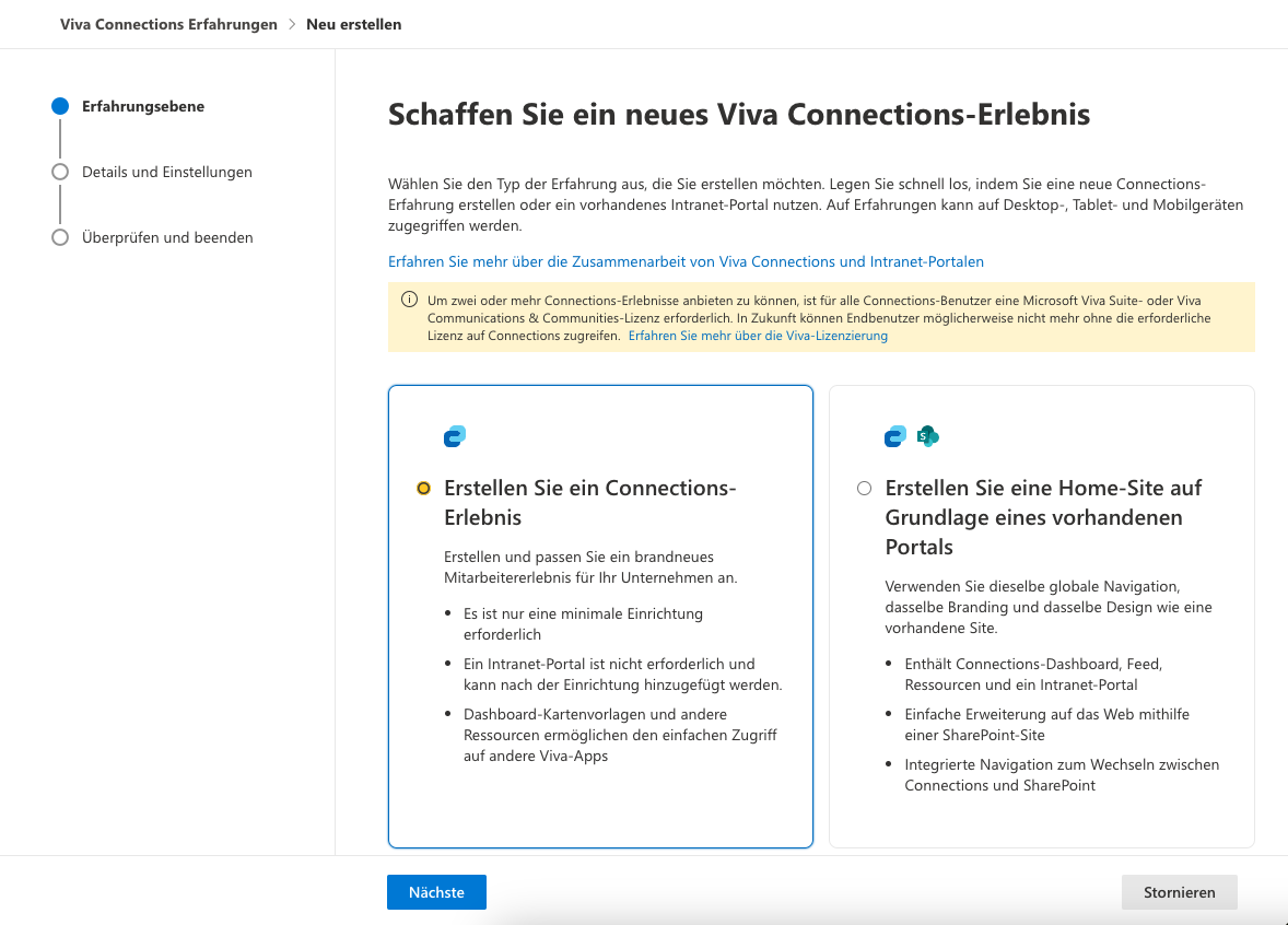 Neues Viva Connections Erlebnis erstellen