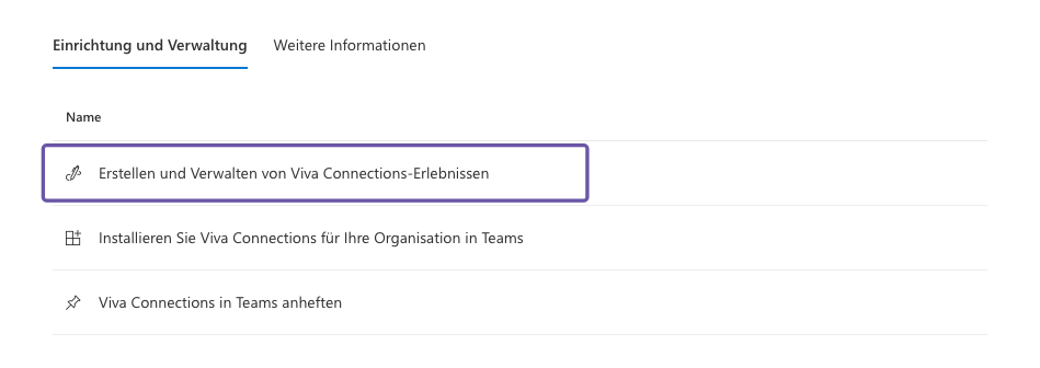 Viva Connections Erlebnisse erstellen und verwalten