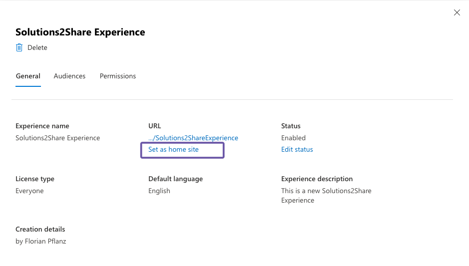 Set a Standalone Experience as a Home Site