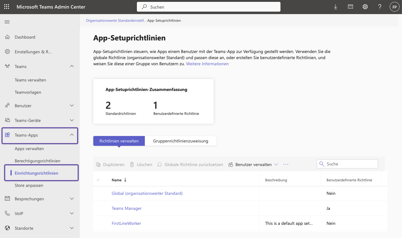 Viva Connections-App in Teams anheften