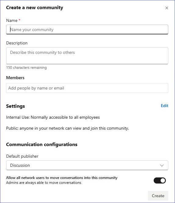 Add details for a new Viva Community