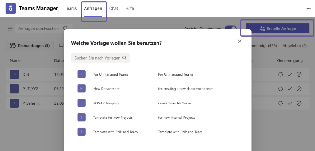 Verwende Templates bei der Teamerstellung mit Teams Manager